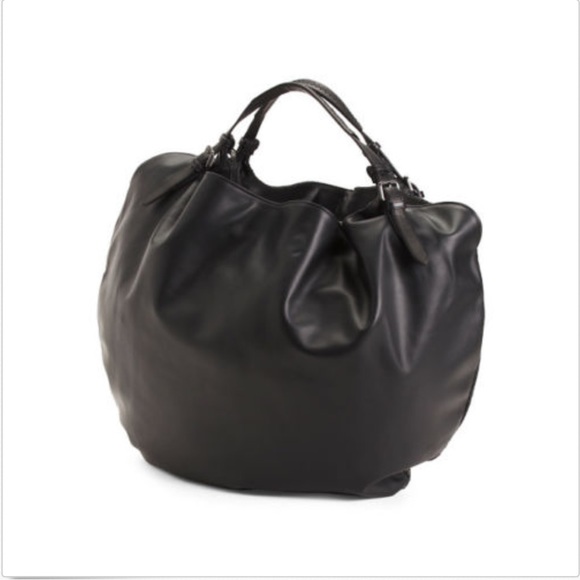 Gianni Segatta Ricamo Large Black Leather Hobo Weekender Tote Made in Italy - Picture 4 of 10